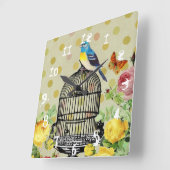 Horloge Carrée Cage Florale Oiseau Ephémère Granny Chic (Angle)