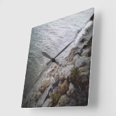 Horloge Carrée Cailloux à la plage (Angle)