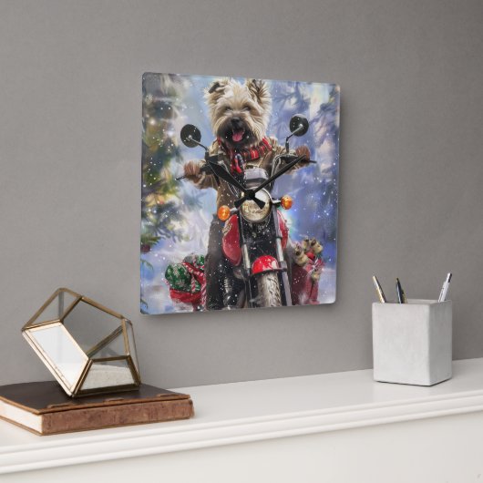 Horloge Carrée Cairn Terrier Chien équitation Moto Noël (Bureau)