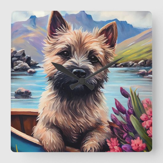 Horloge Carrée Cairn Terrier sur une pagaie : Une aventure Pittor (Recto)