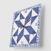 Horloge Carrée Calico Faux bleu et blanc (Angle)