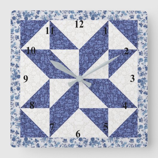 Horloge Carrée Calico Faux bleu et blanc (Recto)