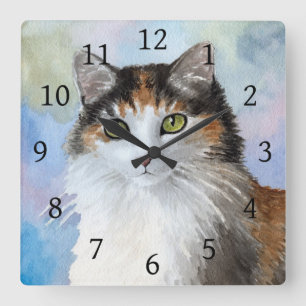 Horloge Carrée Calicot du chat 572