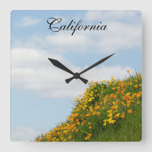 Horloge Carrée California Clock cadeaux Blue Sky fleurs prairie