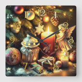 Horloge Carrée Calque Dessin Arbre de Noël Bougie Angel (Recto)