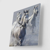 Horloge Carrée Camargue horses running on marshland to cross (Angle)