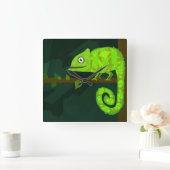 Horloge Carrée Caméléon vert mignon (Maison)