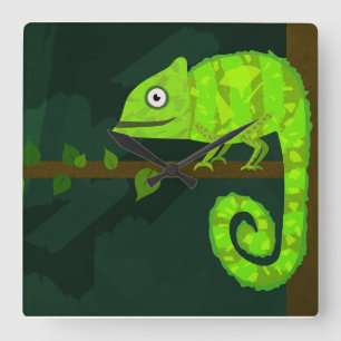 Horloge Carrée Caméléon vert mignon