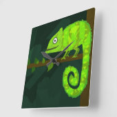 Horloge Carrée Caméléon vert mignon (Angle)