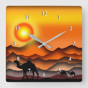 Horloge Carrée Camels at Sunset Desert Wall Clock