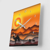 Horloge Carrée Camels at Sunset Desert Wall Clock (Angle)