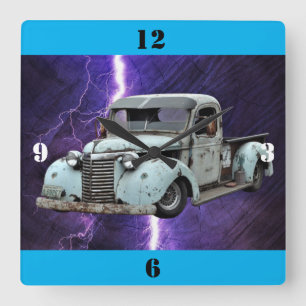 Horloge Carrée Camion bleu vintage