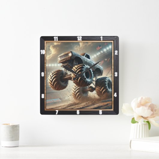 Horloge Carrée Camion Monster Massive Courant À Travers La Boue (Maison)