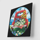 Horloge Carrée Camion rouge vintage (Angle)