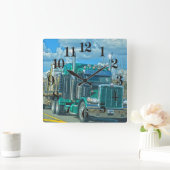 Horloge Carrée Camion vert de fret - art de camion et de route (Maison)