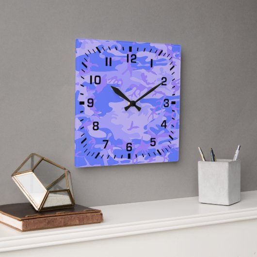 Horloge Carrée Camouflage Pastel Blue Motif Abstrait (Bureau)