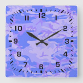 Horloge Carrée Camouflage Pastel Blue Motif Abstrait (Recto)