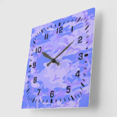 Horloge Carrée Camouflage Pastel Blue Motif Abstrait (Angle)