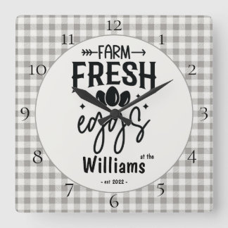 Horloge Carrée Campagne Agritourisme Plaid Farm Oeufs frais