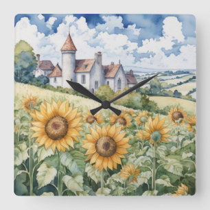 Horloge Carrée Campagne Française Avec Tournesols