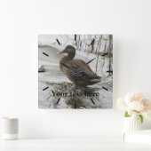 Horloge Carrée Canard gris sur la nuit du lac (Maison)