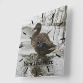 Horloge Carrée Canard gris sur la nuit du lac (Angle)