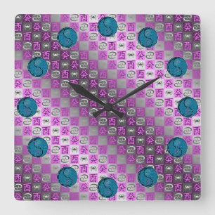Horloge Carrée Cancer & Coq d'Eau