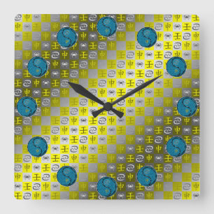 Horloge Carrée Cancer & Singe d'eau