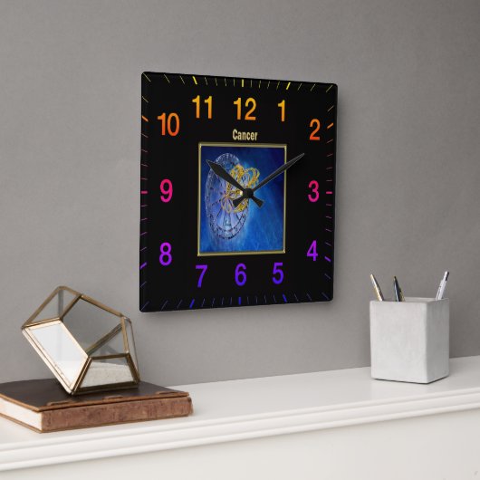Horloge Carrée Cancer Zodiac Astrologie design Horoscope (Bureau)