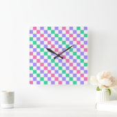 Horloge Carrée Candy shop diagonal checkerboard pattern (Maison)