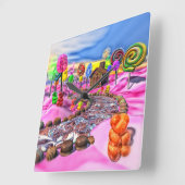 Horloge Carrée Candyland rose (Angle)