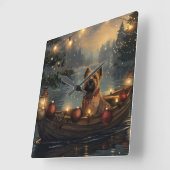 Horloge Carrée Cane Corso Noël Festive Voyage (Angle)