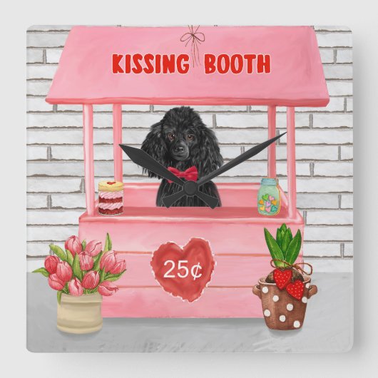 Horloge Carrée caniche Chien Valentine's Day Kissing Booth (Recto)