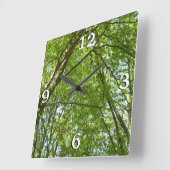 Horloge Carrée Canopée du printemps Feuille Green Nature Scene (Angle)