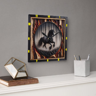 Horloge Carrée Cantre forestier : Charred Wood Friesian personnal