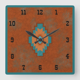 Horloge Carrée Canyons du Sud-Ouest Style Géométrique Occidental