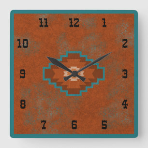 Horloge Carrée Canyons du Sud-Ouest Style Géométrique Occidental