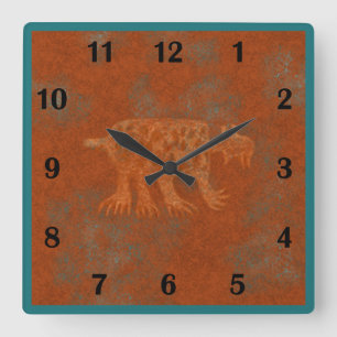Horloge Carrée Canyons Sud-Ouest Bobcat Petroglyphes Style Réguli