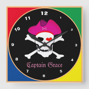 Horloge Carrée Capitaine "Grace" & Pirates - Treasure Island