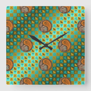 Horloge Carrée Capricorne & Chien de Bois