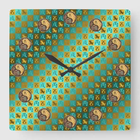Horloge Carrée Capricorne & Chien de Feu (Recto)