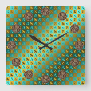 Horloge Carrée Capricorne & Chien de Terre
