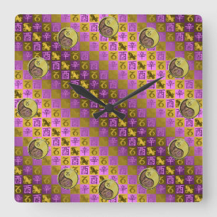 Horloge Carrée Capricorne & Coq de Métal