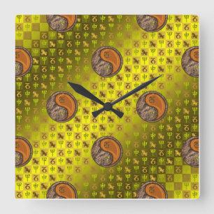 Horloge Carrée Capricorne & Singe de bois