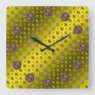 Horloge Carrée Capricorne & Singe de Terre