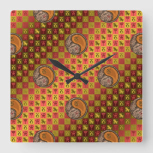 Horloge Carrée Capricorne & Tigre de Bois