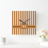 Horloge Carrée Caramel Grille moderne avec Monogramme (Maison)