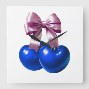 Horloge Carrée Caramelisation Cerise Bleue Ruban Esthétique Vie D
