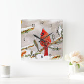 Horloge Carrée Cardinal dans un pin en hiver (Maison)