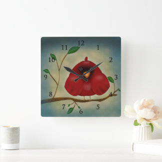 Horloge Carrée Cardinal oiseau rouge